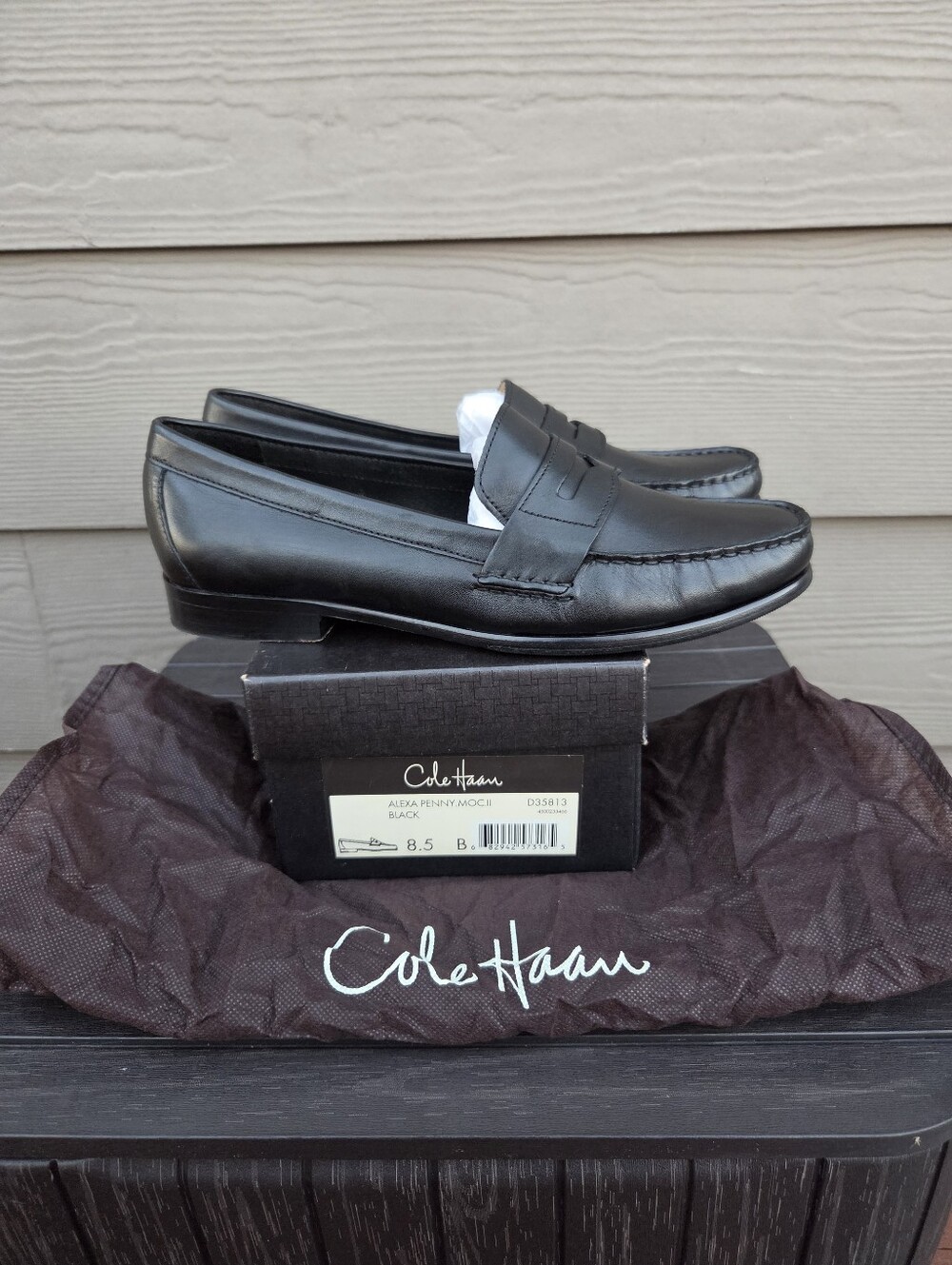 Cole Haan Alexa Penny Moc II Black Leather Loafers Size 8.5 B Like New In Box